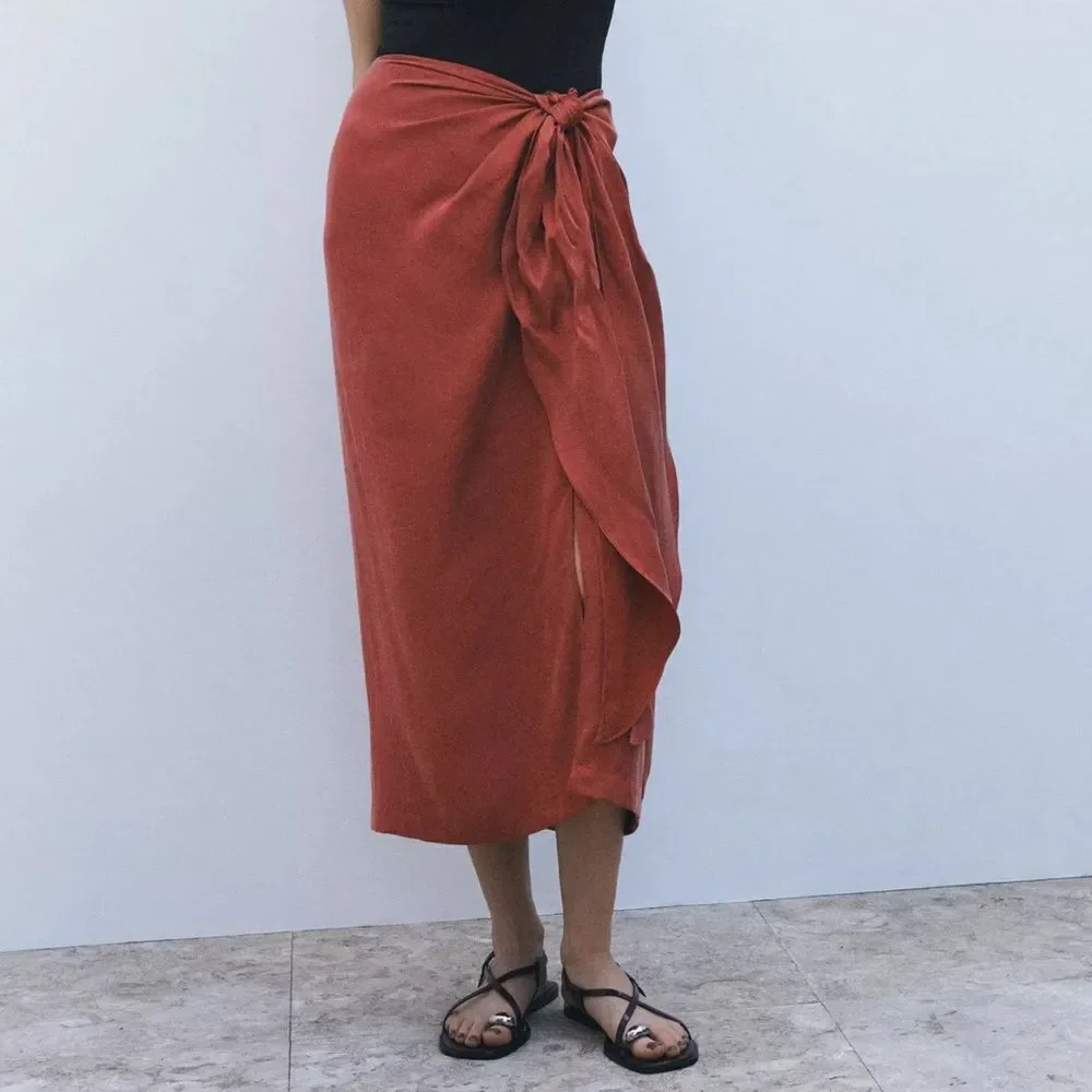 ZARA ZW COLLECTION TIE MIDI SKIRT